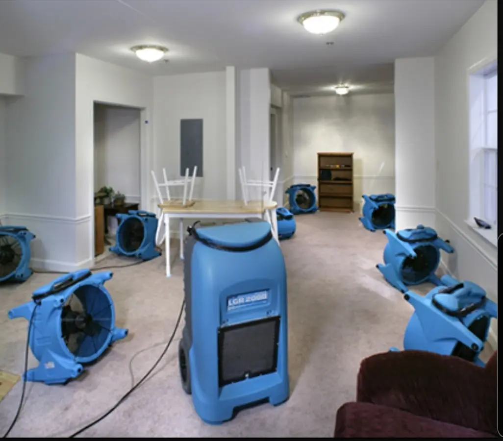 Air movers and dehumidifier setup for Water Extraction & Removal in Liberty Triangle